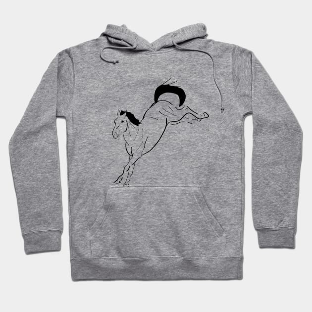 Black line art bucking horse Hoodie by RedHeadAmazona